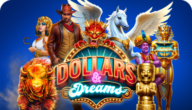 Dollars & Dreams feature artwork with game characters and logo