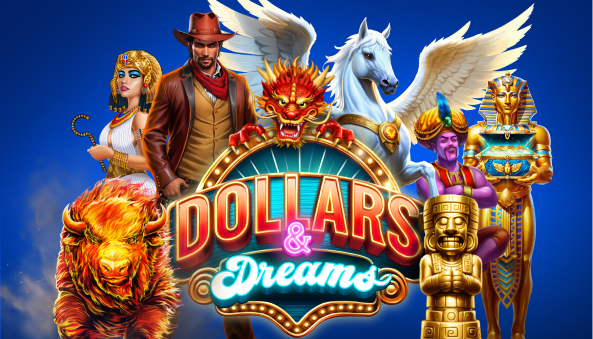 Dollars & Dreams feature artwork with game characters and logo